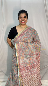 Vriksham Pista Green Floral Print Kota Cotton Saree-VS4451